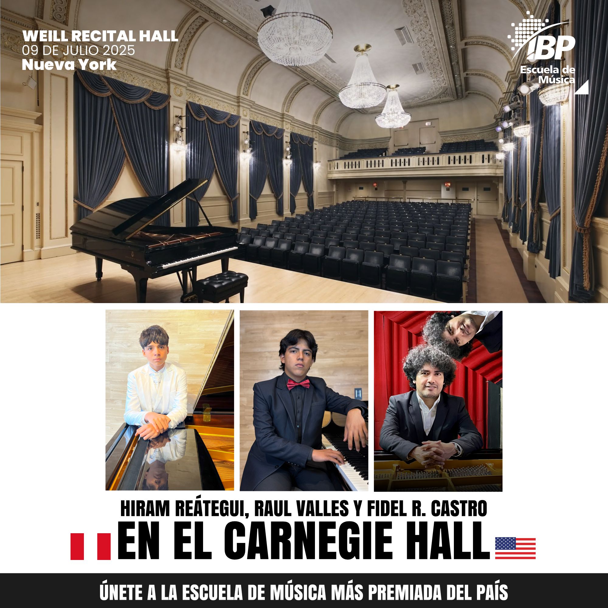 Orgullo peruano: tres pianistas de la Escuela de Música IBP se presentarán en el Carnegie Hall